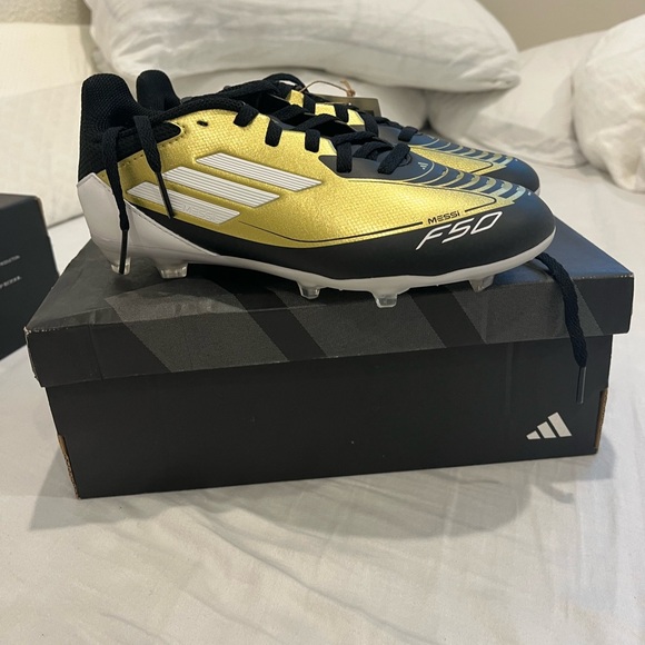 Adidas F50 Messi Cleats - Gold Black and White